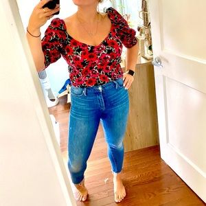 H&M Floral Puff-Sleeve Crop Top